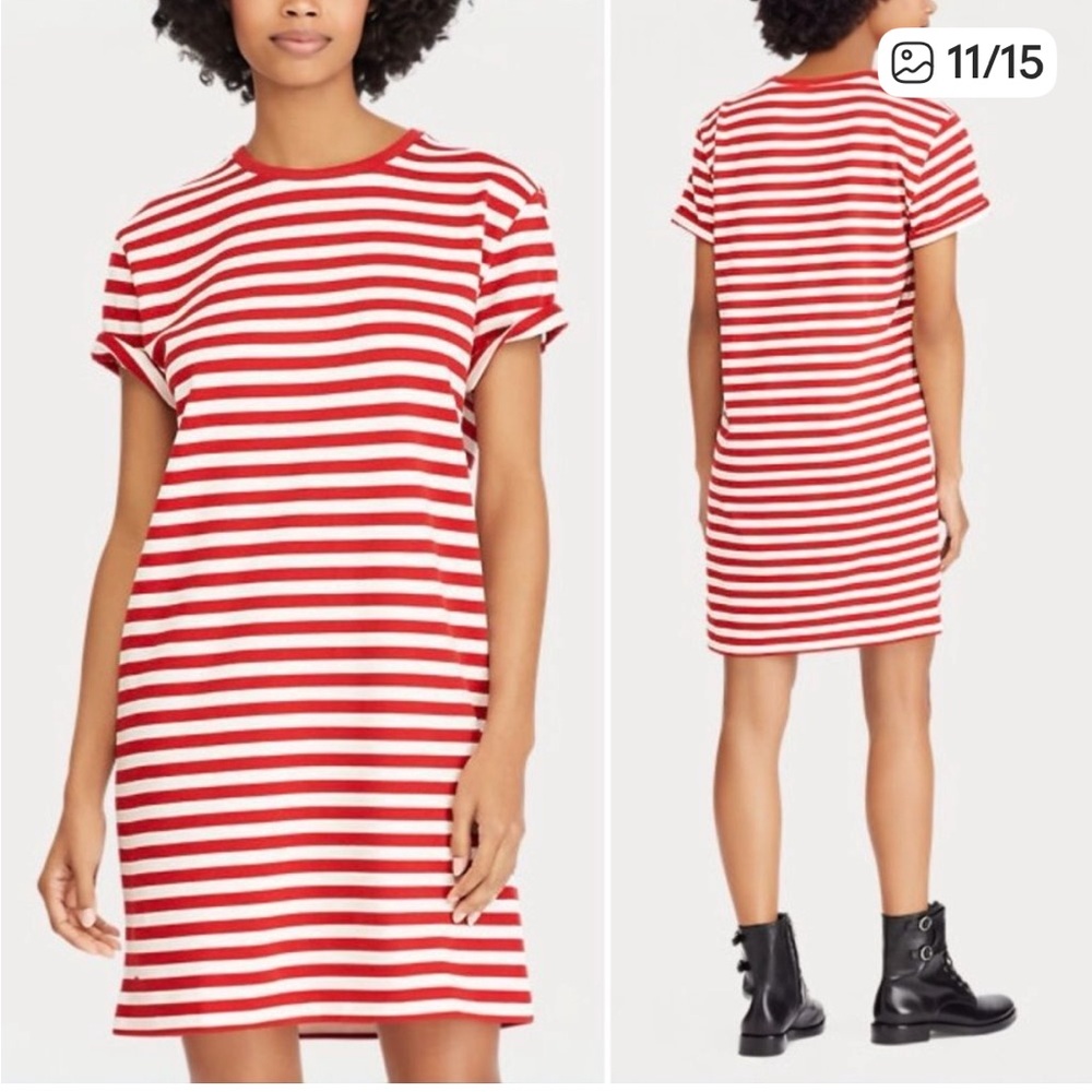 Polo by Ralph Lauren Red and White Striped T-Shirt Dress Memorial Day